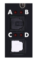 ES-9のUSB端子とS/PDIF端子の間にあるLED A、B、C、D