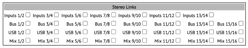 すべてOFFになっているStereo Links設定
