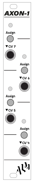 4つの追加CV入力とAssignボタンを備えたAXON-1パネル